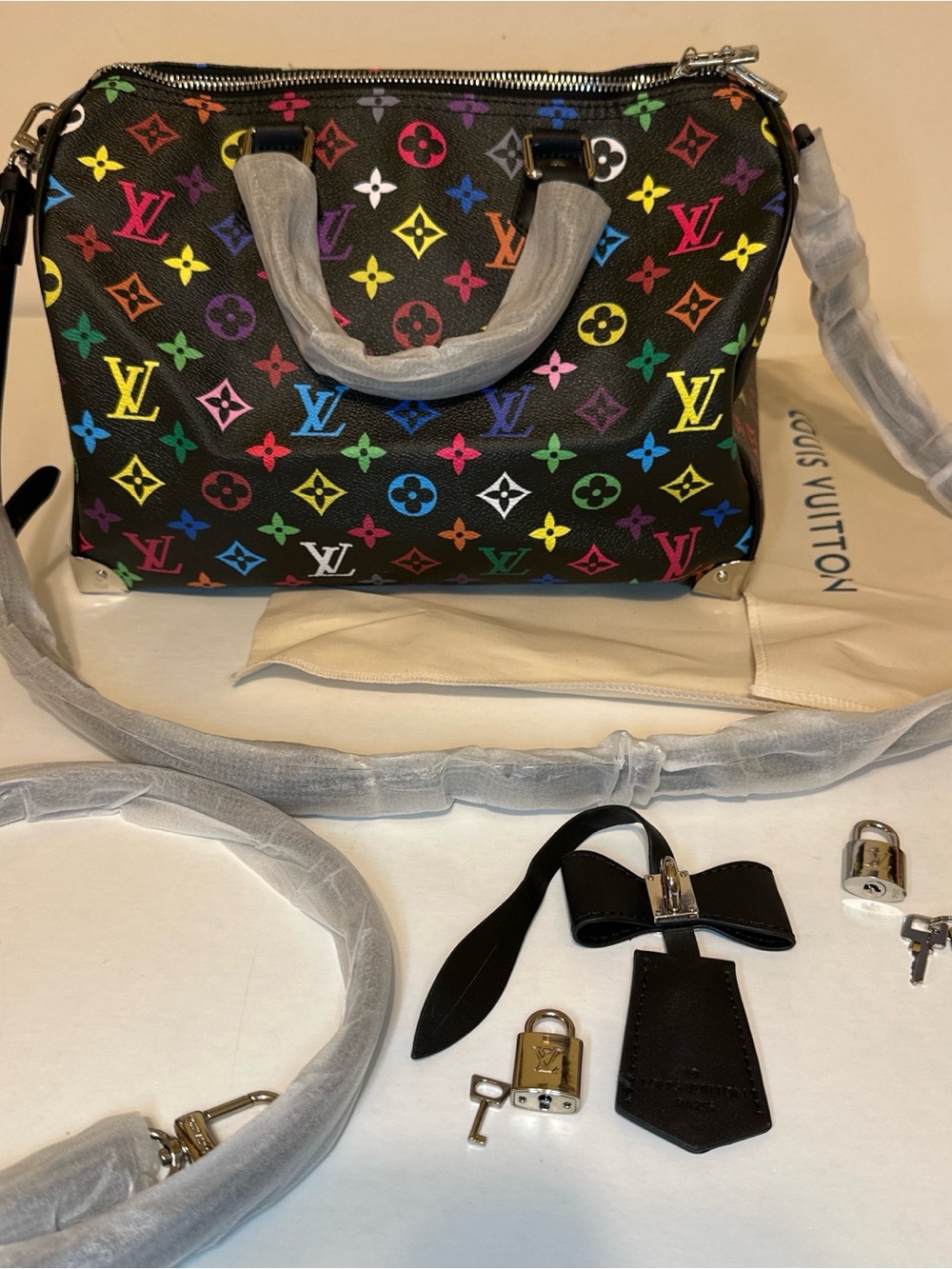Louis Vuitton Black Multicolor Murakami Purse Speedy Soft 30 Bag